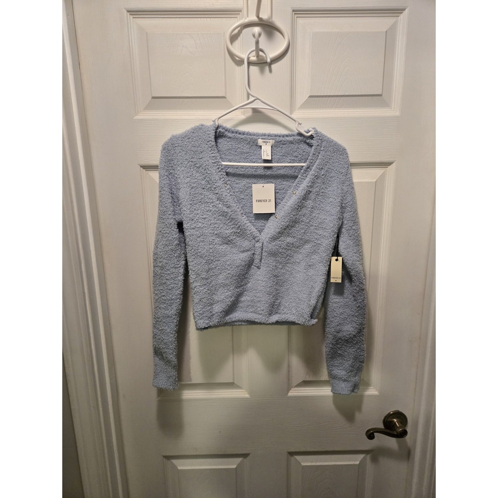 Forever 21 Women's S Blue Fuzzy Soft Long Sleeve Sleep Pajama Top